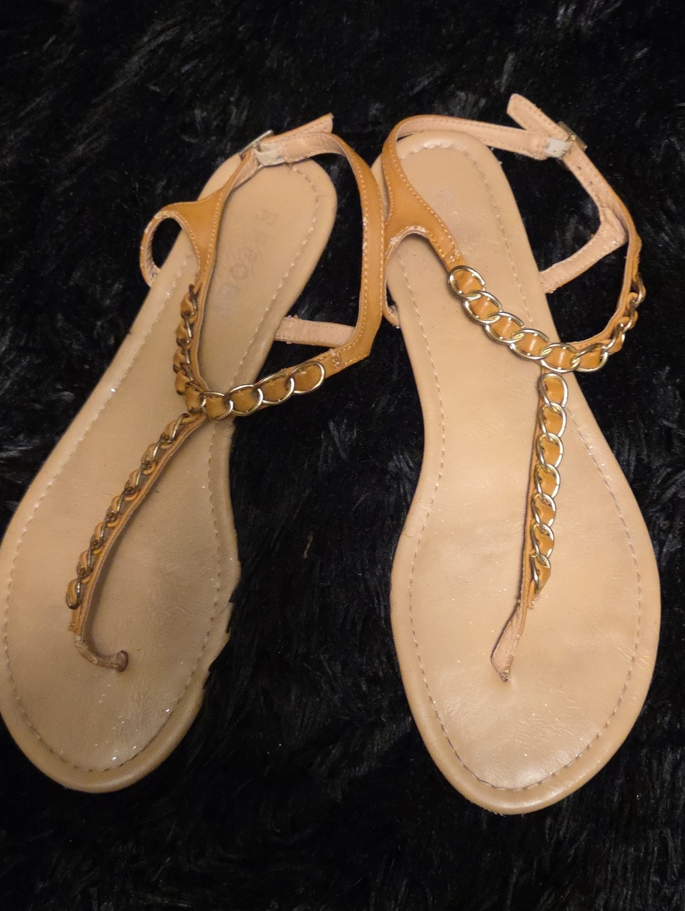 Report Gold Chain T-Strap Sandals - Tan